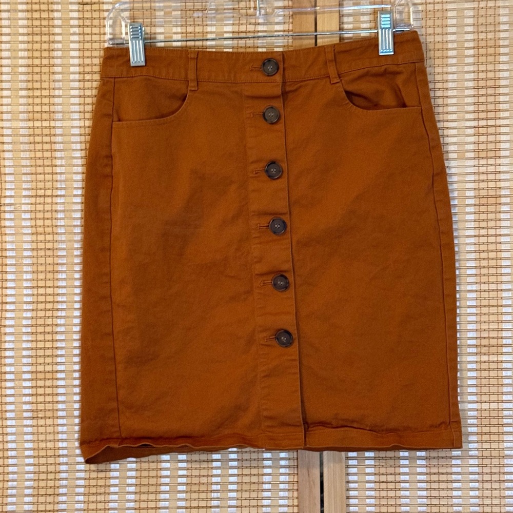 Loft Outlet Petite Burnt Orange Button Front Cotton Twill Mini Skirt Size 4P